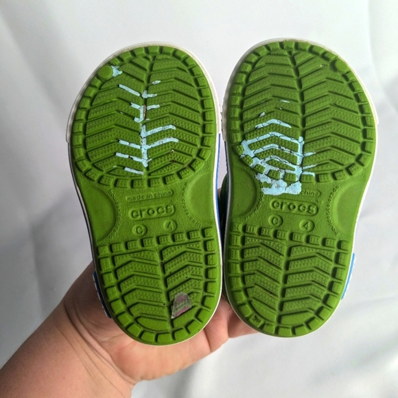 CROCS Baby Sandals Size 4 Green And White Waterproof Hoop And Loops - Picture 7 of 7